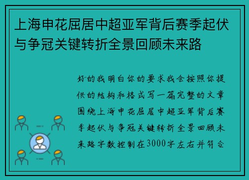 上海申花屈居中超亚军背后赛季起伏与争冠关键转折全景回顾未来路 上海申花屈居中超亚军背后赛季起伏与争冠关键转折全景回顾未来路